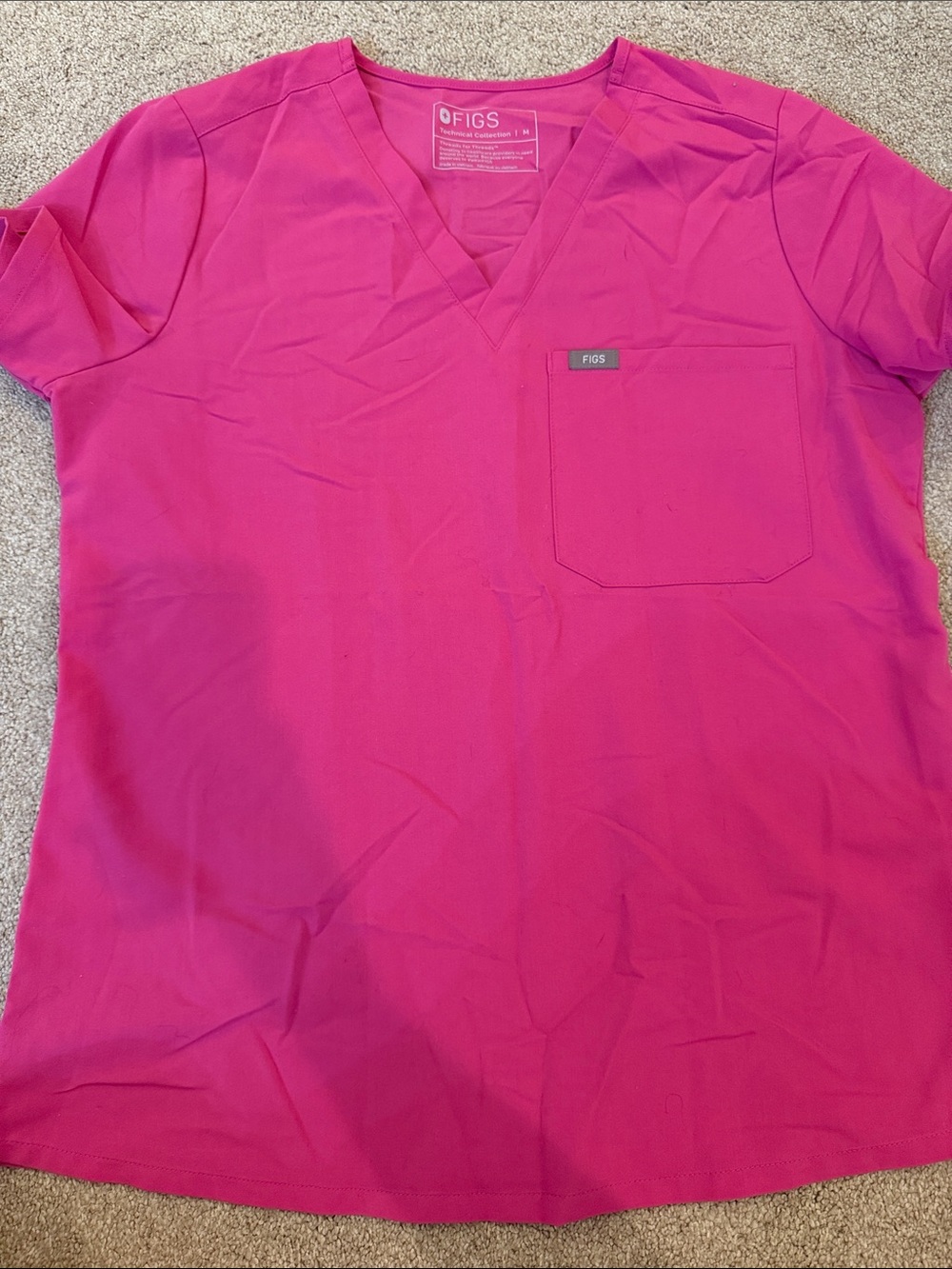 Figs Technical Collection V-Neck Scrub Top in Fuchsia Pink
